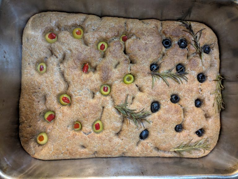 Whole-Grain Spelt Olive Focaccia (Sourdough, Same-Day)